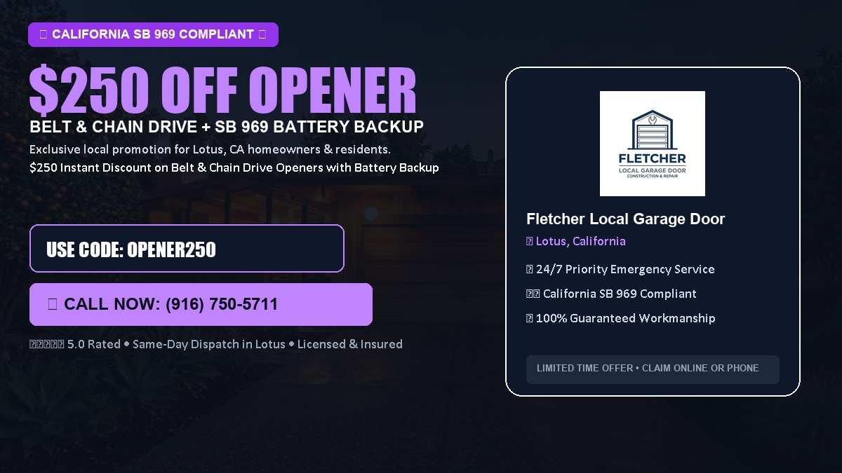 $250 OFF Smart Garage Door Opener Installation (Belt & Chain Drive with California SB 969 Battery Backup) in Lotus, CA